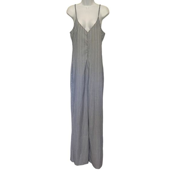 Bobi Black  Chambray Striped Sleeveless Womens Jumpsuit Sz L Coastal Wide Leg - Picture 1 of 12